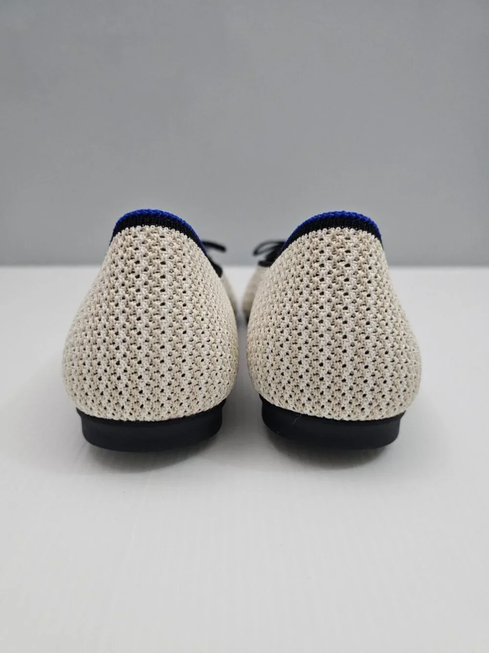 Rothy's The Ballet Flat Coco Cream Black Knit Toe Cap Bow Washable Womens 8.5
